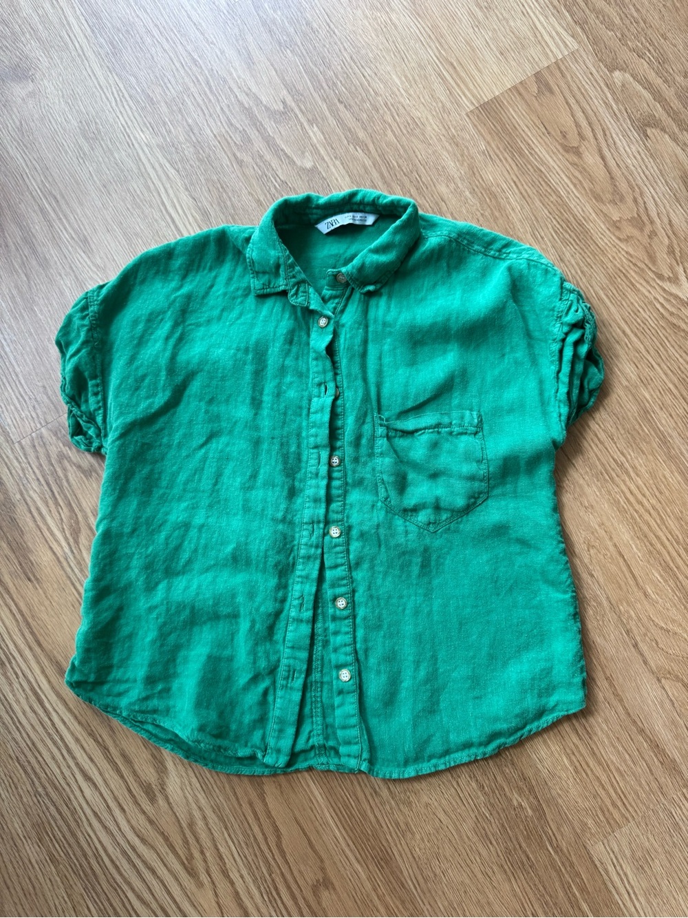 Zara Emerald Green Linen Button-Down